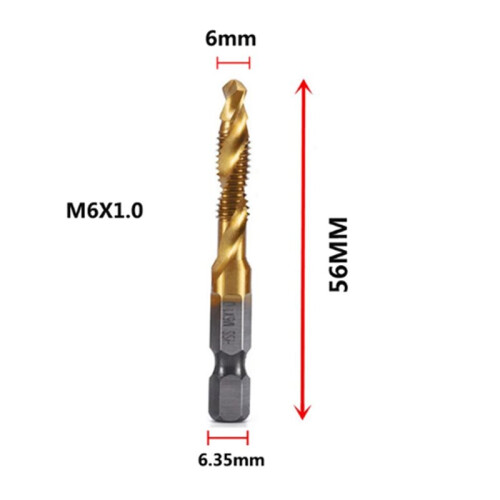 3pcs M6x1mm Hex Shank Titanium Plated HSS Screw Thread Metric Tap Drill Bits Screw Machine Compound Tap Open Chamfer 2