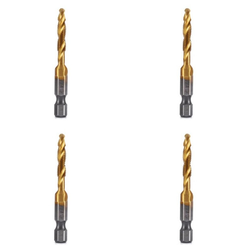 4pcs M5x0.8mm Hex Shank Titanium Plated HSS Screw Thread Metric Tap Drill Bits Screw Machine Compound Tap Open Chamfer 1