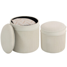 HOMCOM Lot de 2 poufs de rangement gigognes en velours crème, tabourets ronds avec couvercle amovible