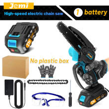 Jemi Mini Tronçonneuse sans fil 6 pouces, Batterie 1.5Ah, Lubrificateur automatique, Coupe bois et élagage