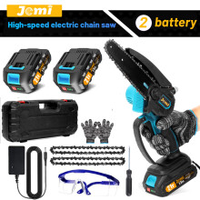 Jemi Mini Tronçonneuse sans fil, 6 pouces, avec 2 batteries et 2 chaînes, moteur en cuivre, pour élagage et coupe de bois