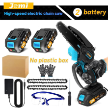 Jemi Mini Tronçonneuse Sans Fil, Scie d'Élagage 6 Pouces, Batterie 1.5Ah, Moteur Cuivre, Coupe Bois et Branches