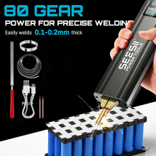 Seesii Soudeuse par points portable, 80 vitesses réglables, batterie 3000 mAh, boîtier aluminium, pour réparation de batteries DIY