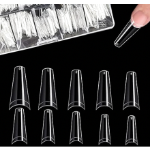 500 Unhas Postiças de Acrílico Transparente, Formato Natural de Caixão, com Estojo para Armazenamento, Ideais para Arte em Unhas Femininas
