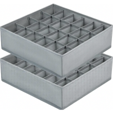 balenia skladacích úložných krabíc na ponožky a spodnú bielizeň s 24 priehradkami, organizéry zásuviek z sivej látky do skríň