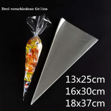 Transparante kegelvormige zakjes, 100 stuks, doorzichtige cellofaan zakjes voor snoep, traktaties en feestartikelen.