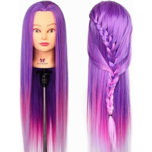 Cabeza de maniquí de cabello sintético arcoíris de 26 a 28 pulgadas con abrazadera de mesa para practicar peinado, trenzado y corte.
