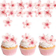 60 adornos comestibles de flores de cerezo para tartas, flores de papel de oblea rosa para cupcakes, tartas de boda y cumpleaños.