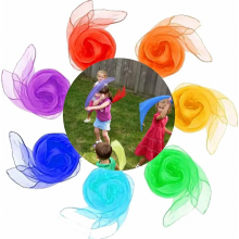 Paquete de 7 pañuelos de baile coloridos para bebés de 45 x 45 cm, paños de gasa para malabares para niños, gimnasia y jardín de infancia.