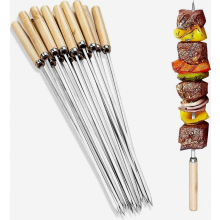 Brochetas de acero inoxidable 304 para barbacoa con mangos de madera, brochetas planas de carne de 35 cm, juego de 50 unidades para asar a l