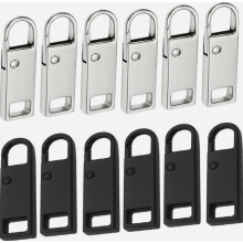 Conjunto de 12 peças de puxadores de zíper de aço inoxidável, cursores de metal removíveis para bolsas, roupas e malas.
