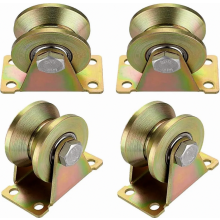 V Groove Steel Guide Pulley Wheels for Wire Rope, Heavy Duty Cable Rollers for Hoists and Roller Doors, 4 Pack