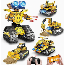 5 in 1 Remote Control Robot Building Set, 496 Pieces, RC Excavator and Bulldozer with App, for Children Aged 6+