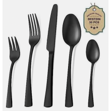 30-teiliges Besteckset für 6 Personen, Messer, Gabel und Löffel aus mattschwarzem Edelstahl, spülmaschinenfest