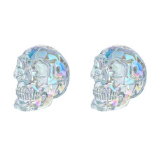 2pcs 3in Handmade Crystal Skull Statue Colorful Glass Skull Decor Gifts for Halloween, Day of the Dead Decorations