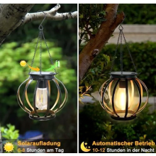 2 Pack Hanging Solar Lanterns for Outdoor Use, Metal LED Lights with Hook and Chain, IP65 Waterproof Garden Decor