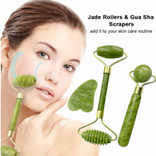 Jade-rulla ja gua sha -kaavinsetti, luonnonkivinen kasvojen hierontalaite kasvoille, silmille, kaulalle ja ihonhoidolle