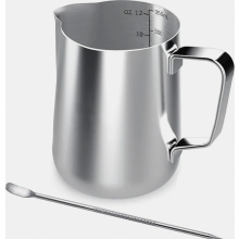 Melkschuimkan van 350 ml van roestvrij staal met maatstreepjes en latte art-pen voor cappuccino en espresso.