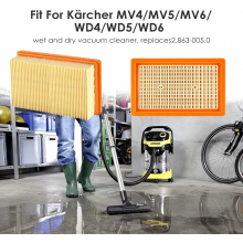 Lot de 3 filtres plats pliables pour aspirateurs eau et poussière MV4, MV5, MV6 et WD4, WD5 et WD6, avec brosse de nettoyage