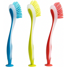 Brosse à vaisselle en plastique avec ventouse, lot de 3 brosses à récurer pour évier de cuisine, pour la vaisselle, les casseroles et les po