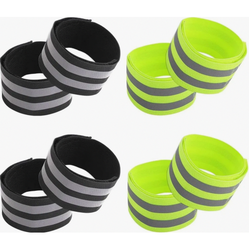 4 Pack Elastic Reflective Bands with Hook and Loop Fastener for Cycling, Jogging, Hiking, Green