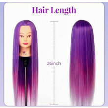 Cabeça de manequim de cabelo sintético arco-íris de 66 a 71 cm com grampo de mesa para prática de penteados, tranças e cortes.