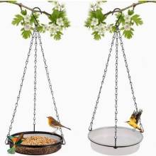 Set van 2 hangende metalen vogelvoederhuisjes, 18 cm vogelvoederstation en vogelbad voor in de tuin, het hele jaar door.