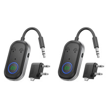 2X Émetteur-Récepteur , Émetteur 3,5 mm Vers 5,3 mm, Adaptateur Avion 2 en 1 pour Casque, Téléviseur, Haut-Parleurs, Voiture, Maison
