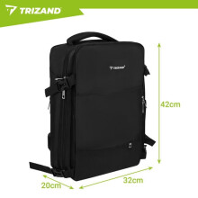 Mochila de senderismo negra, 40x20x25 cm, puerto USB