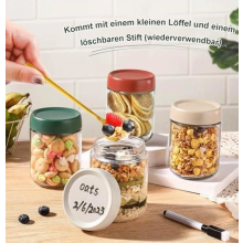 500-ml-Gläser mit Schraubverschluss für Overnight Oats, Glasbehälter zur Vorbereitung von Mahlzeiten wie Marmelade, Babynahrung, Einlegen un