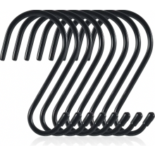 Paquete de 8 ganchos grandes en forma de S de 15 cm, de acero inoxidable, resistentes, con revestimiento de vinilo negro y resistentes a la