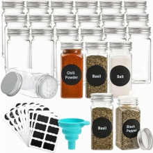 24 Pack 120ml Plastic Spice Jars, Square Seasoning Containers with Airtight Lids, Labels, Funnel and Pen