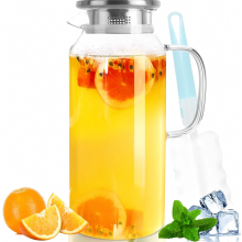 2 Litre Glass Carafe with Lid, 71 oz Water Pitcher for Juice, Wine, Iced Tea and Table Serving