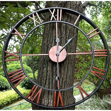 Reloj de pared para jardín exterior de 40 cm (16 pulgadas), de hierro, con grandes números romanos, ideal para patio y jardín.