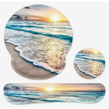 Large Ergonomic Mouse Pad with Gel Wrist Rest, Non Slip Base for Computer Desk, Home and Office, Beach Design
