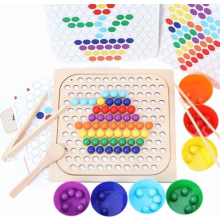 Wooden Montessori Clip Bead Puzzle Board, Maths Learning Colour Sorting Stacking Toy for Kids Ages 3-5
