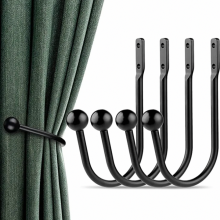 Black Curtain Tiebacks Set of 4, Wall Mounted Curtain Holdbacks Hooks for Drapes and Window Panels