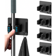 Support mural autocollant pour balai et serpillière, lot de 4 crochets en acier inoxydable pour outils de cuisine, salle de bain et jardin,