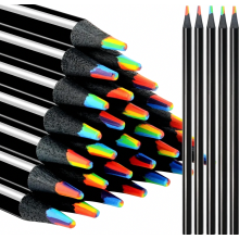 Lot de 12 crayons arc-en-ciel, crayons multicolores 7 en 1 en bois noir pour le dessin, le coloriage et l'esquisse des enfants