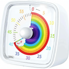 Visual Timer with Night Light, 60 Minute Countdown, Rainbow Pattern Kids Pomodoro Timer, Quiet, White