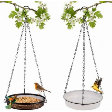 2 Pack Hanging Metal Bird Feeders, 18 cm Wild Bird Feeding Station and Water Bowl for Garden Birds