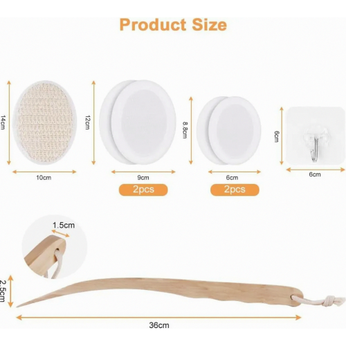 7 Piece Back Lotion Applicator with Long Handle, 4 Replaceable Pads and Shower Body Wash Brush, White 1