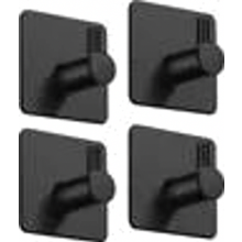 Self Adhesive Towel Hooks, 304 Stainless Steel, Black, No Drill Wall Hooks for Bathroom and Kitchen, 4 Pack