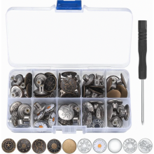 50 Pack Adjustable Jean Buttons with Screwdriver, Metal Replacement Waist Buttons for Jeans, Trousers and Bags