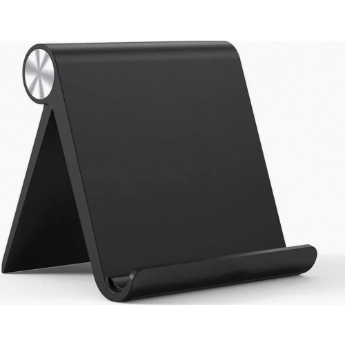Suporte ajustável para tablets e celulares de até 10,5 polegadas, dobrável, para mesa, preto.