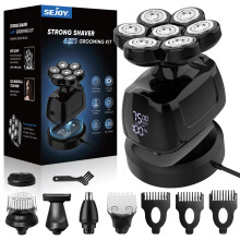 SEJOY Tondeuse à tête rasoir 6-en-1, Tondeuse rechargeable étanche avec 5 accessoires pour homme
