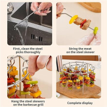 4x Stainless Steel Air Fryer Skewer Rack 360 Even Cooking for Most Air Fryers 24 Skewers Stainless Steel Vertical Grill