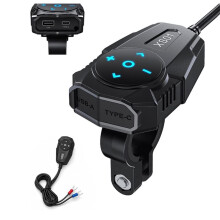 2-in-1 Motorcycle USB C Charger & Remote Control, 12V-24V Dual USB-A C Charging Port, Handlebar Phone Charger