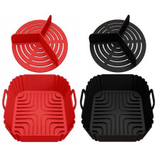 2-Pack Fyrkantiga Silikonfoder Till Airfryer med Rund Avdelare för 3 Smaker - Återanvändbart Kökstillbehör