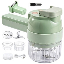 4-in-1 Handzame Elektrische Groentesnijder/Fruithakker (Groen), Automatische Functie voor Knoflook en Groenten